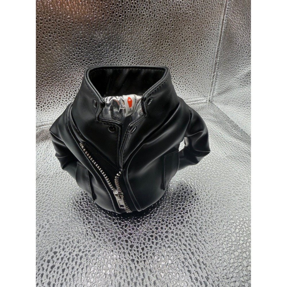 Puffin Drinkwear Black Faux Leather Biker Jacket Can Cooler Insulator Novelty